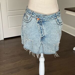 Source Unknown Light Blue Distressed Mini Skirt